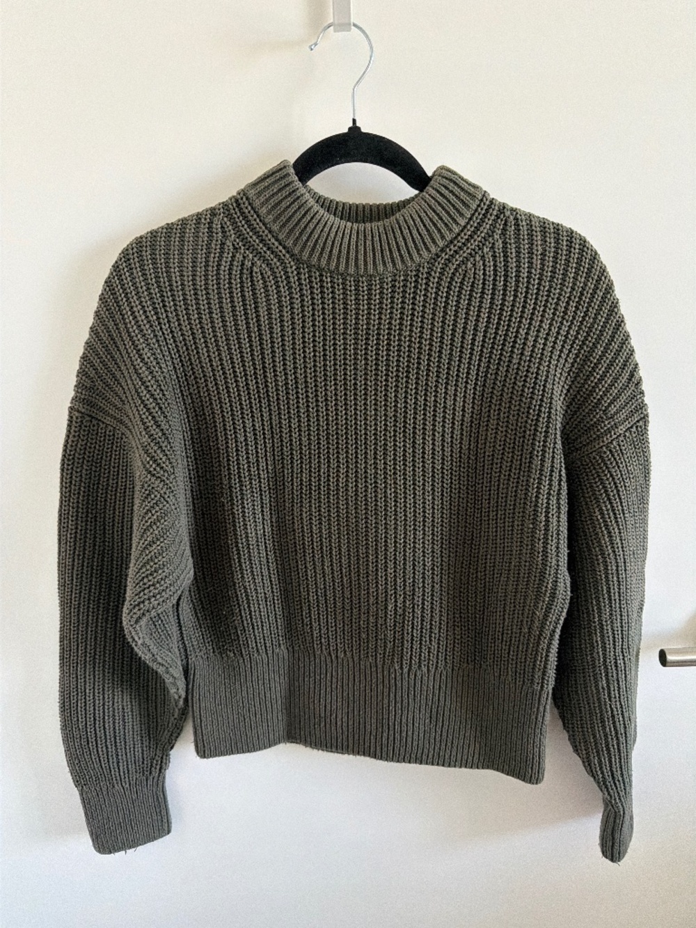 Everlane Olive Green Organic Cotton Cropped Ribbed Sweater Size S